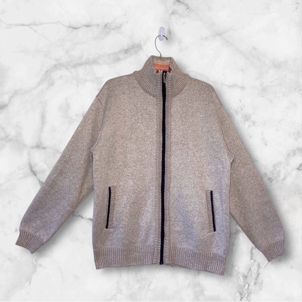 YeoKou Mens cashmere blend Lined Knit Zip Jacket XL